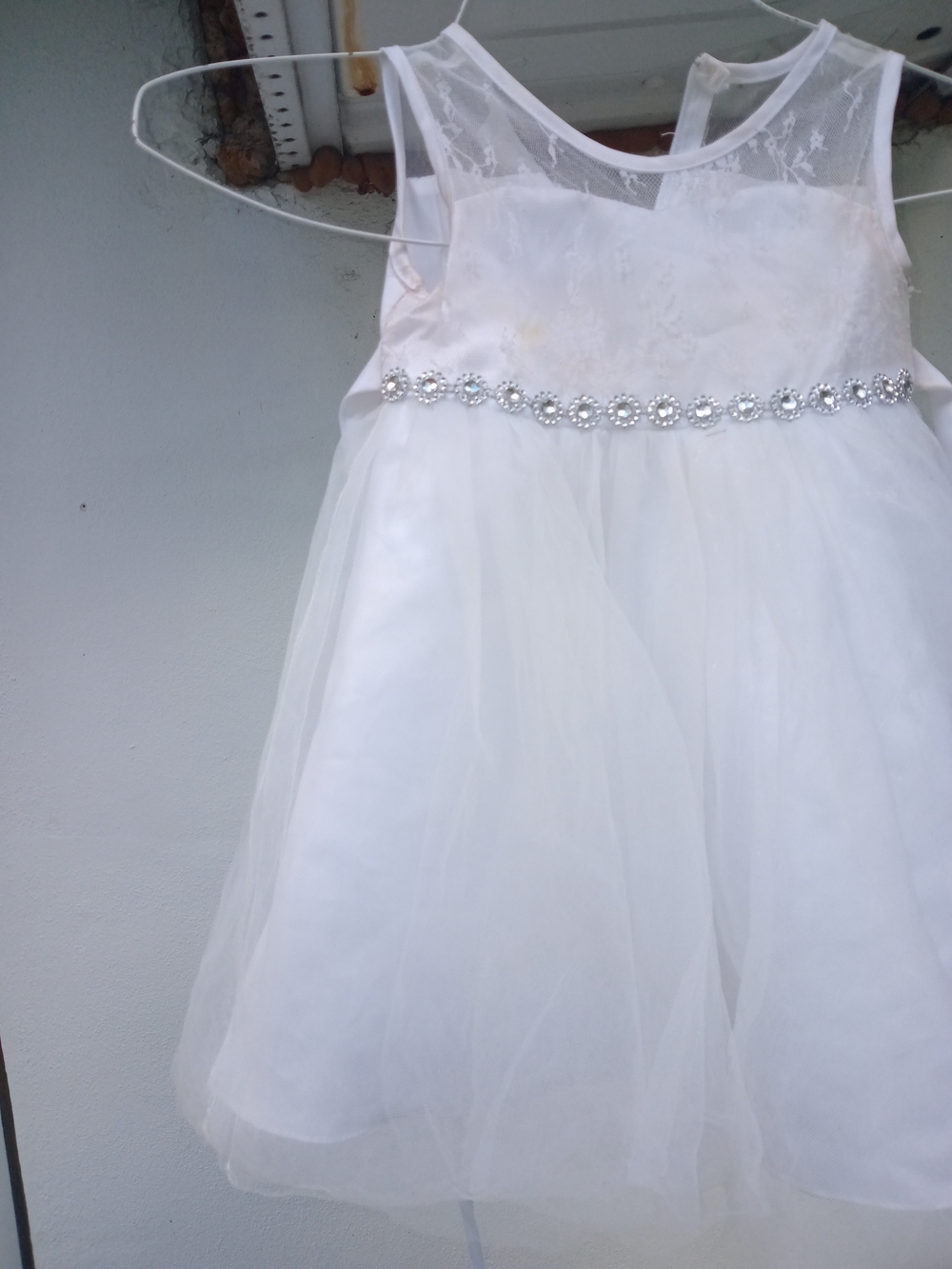 White Beaded Tulle Party Dress for Kids